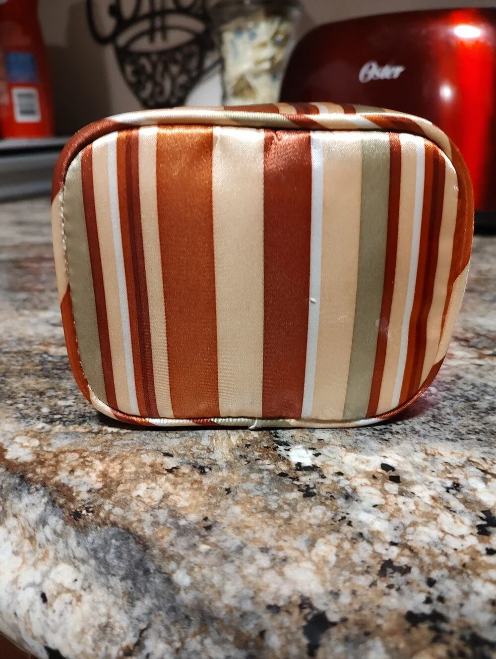 Striped Cosmetic Travel Bag in Rust, Cream & Sage
